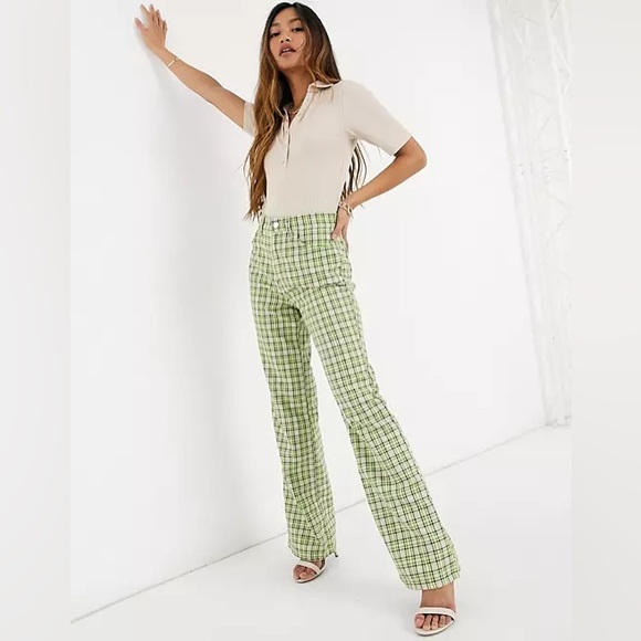 Asos Green Plaid Straight Leg Pants - Picture 2 of 6